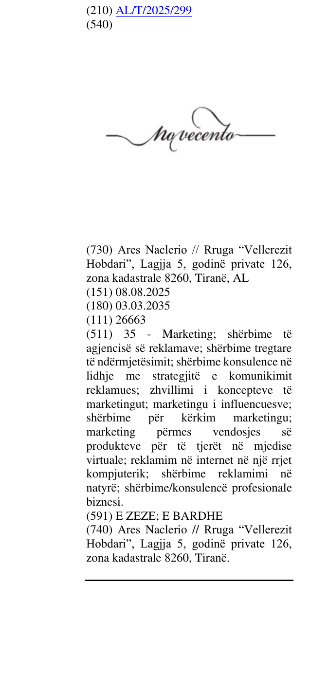 Zëri i markës NOVECENTO në buletin