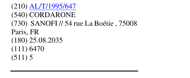 Zëri i markës CORDARONE në buletin