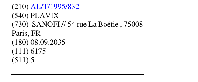 Zëri i markës PLAVIX në buletin