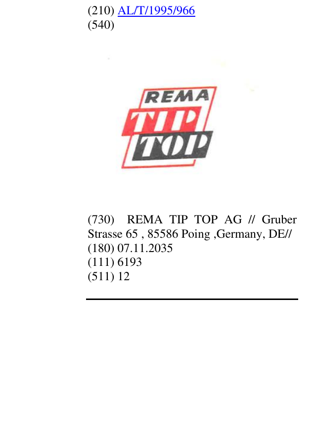 Zëri i markës REMA TIP TOP në buletin
