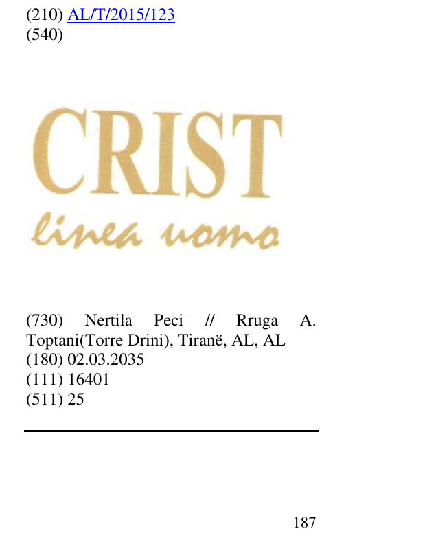 Zëri i markës CRIST
linea uomo në buletin