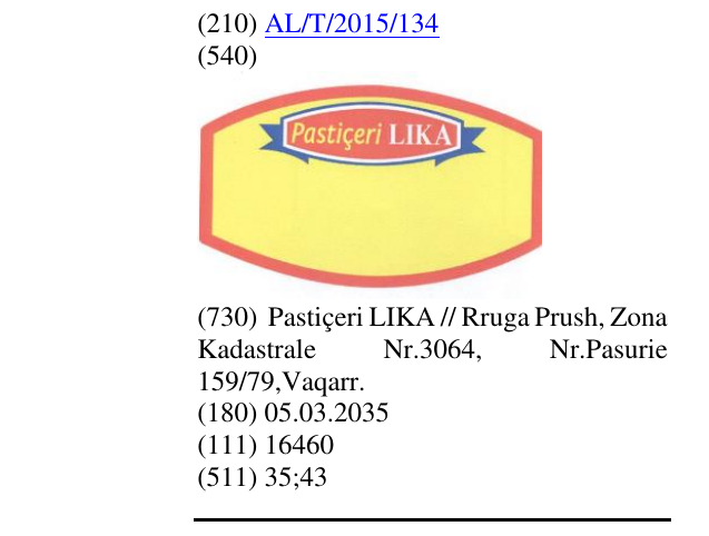 Zëri i markës Pastiçeri LIKA në buletin