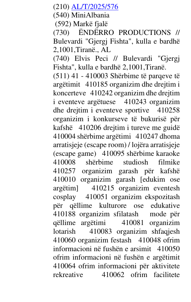 Zëri i markës MiniAlbania në buletin