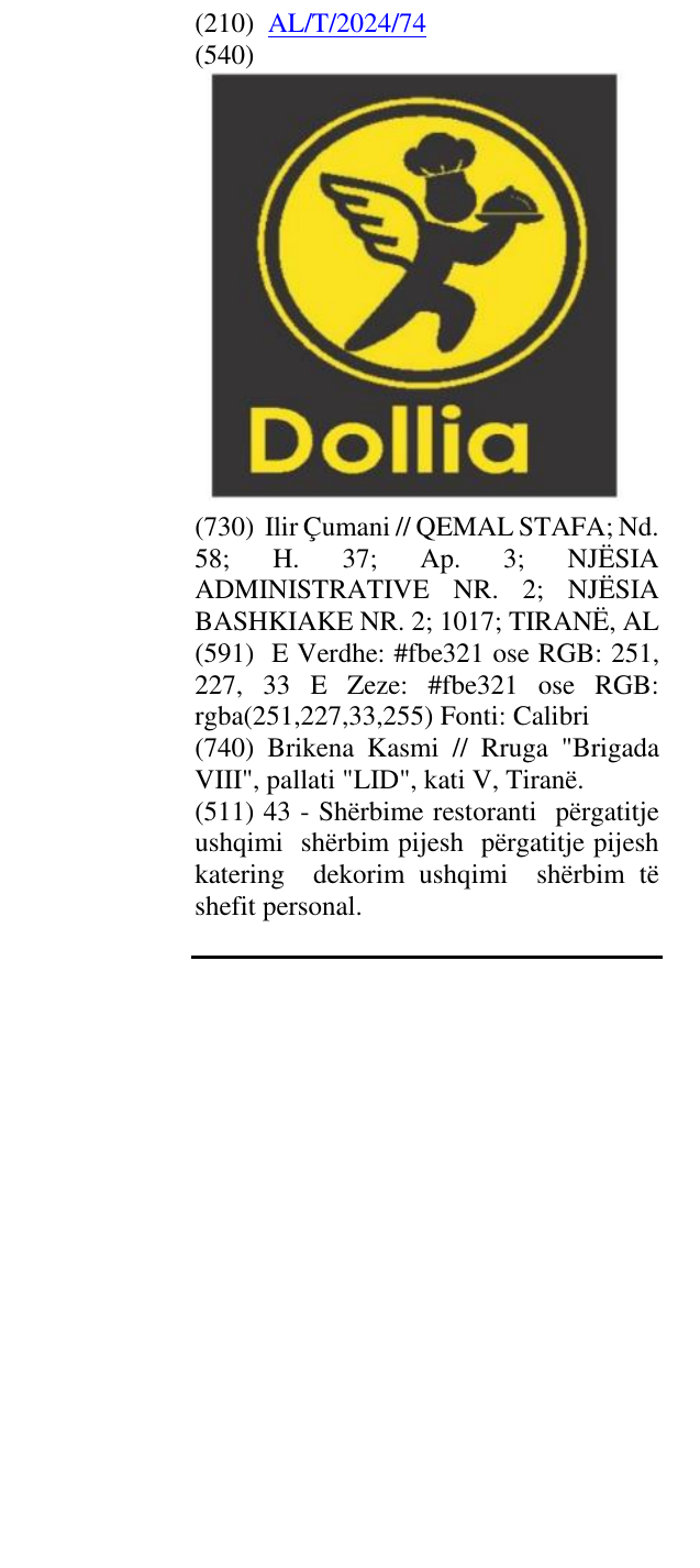 Zëri i markës DOLLIA në buletin