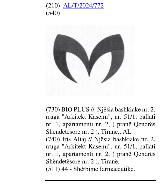Zëri i markës AL/T/2024/772 në buletin