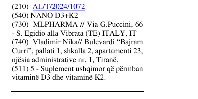 Zëri i markës NANO D3+K2 në buletin