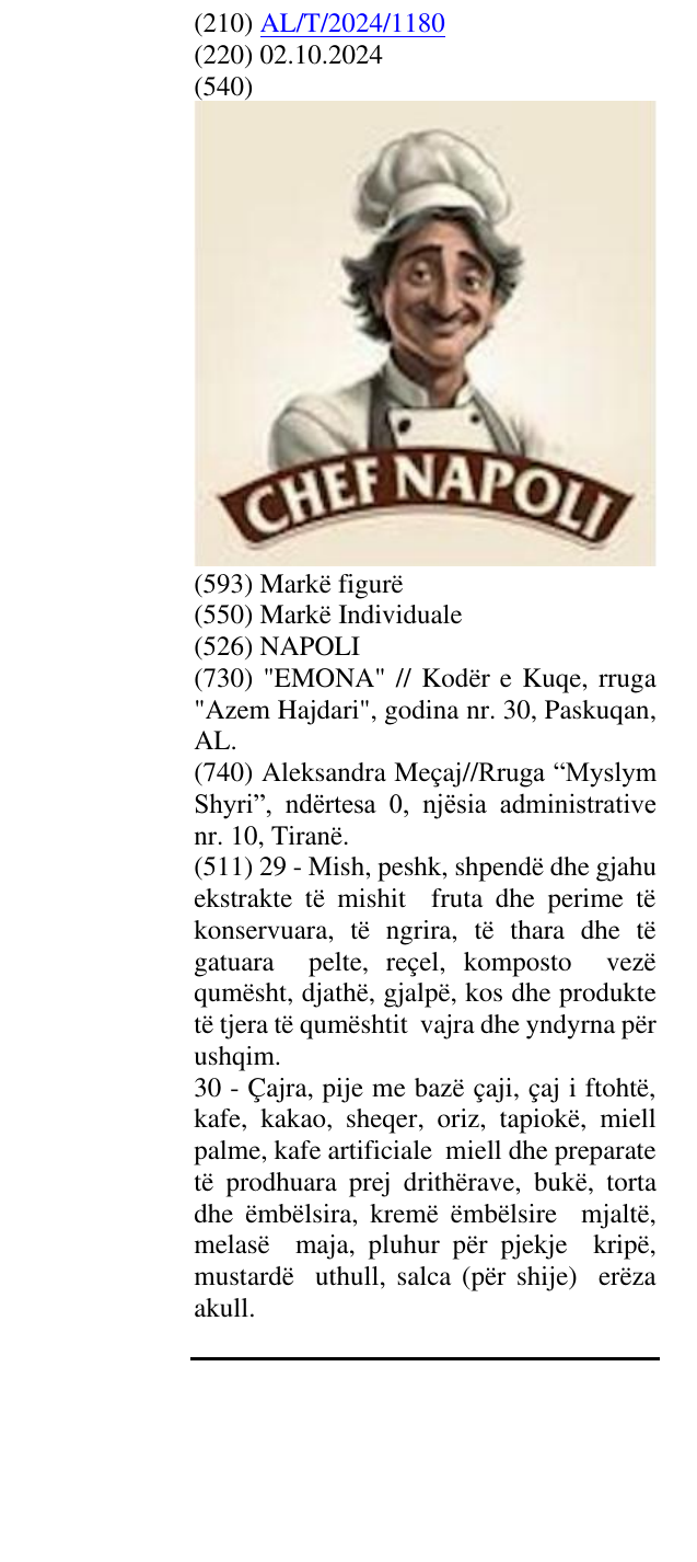 Zëri i markës NAPOLI në buletin
