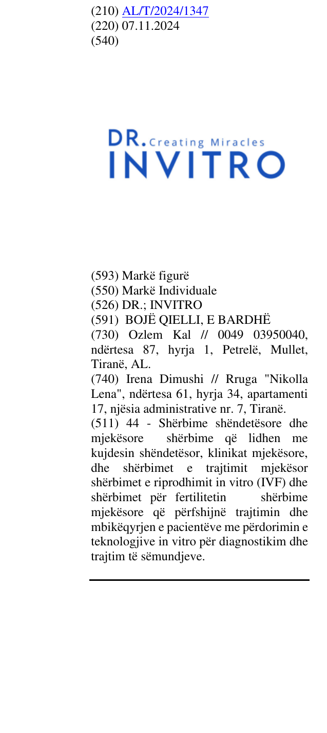 Zëri i markës DR.; INVITRO në buletin