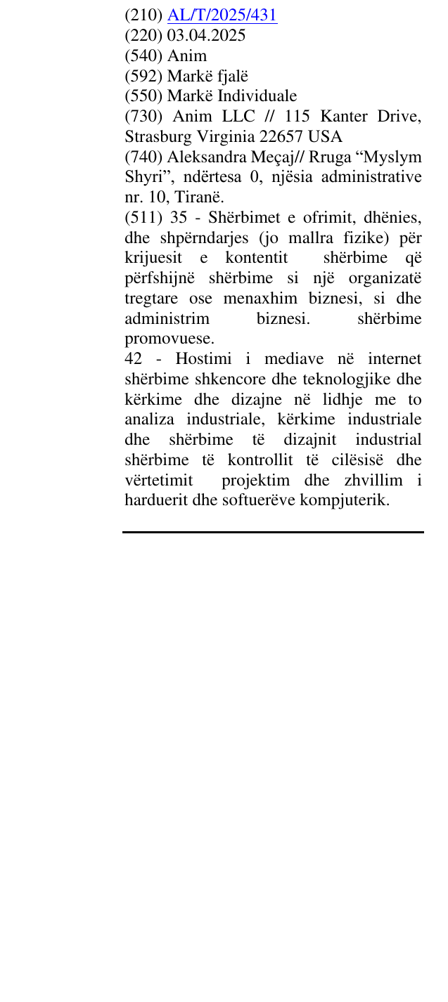 Zëri i markës Anim në buletin