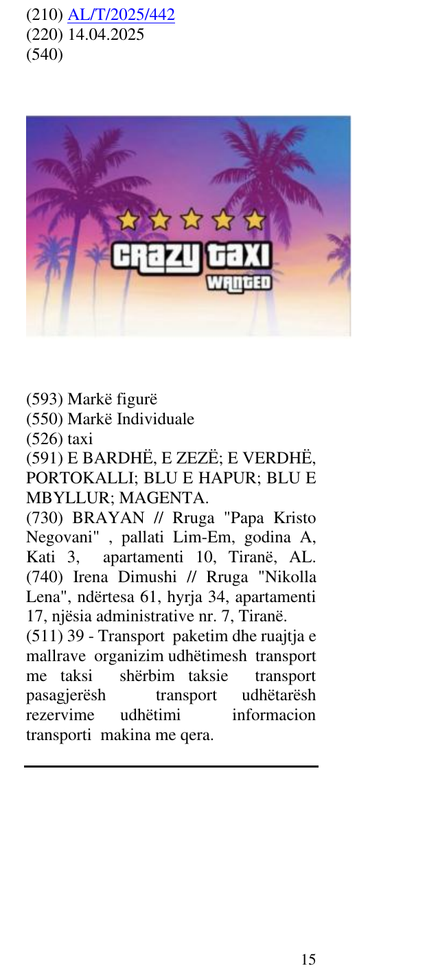 Zëri i markës taxi në buletin