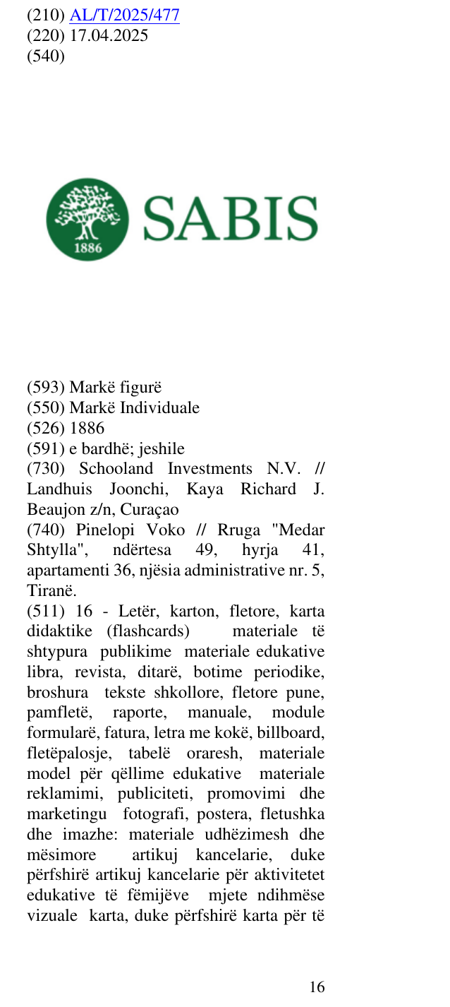 Zëri i markës 1886 në buletin
