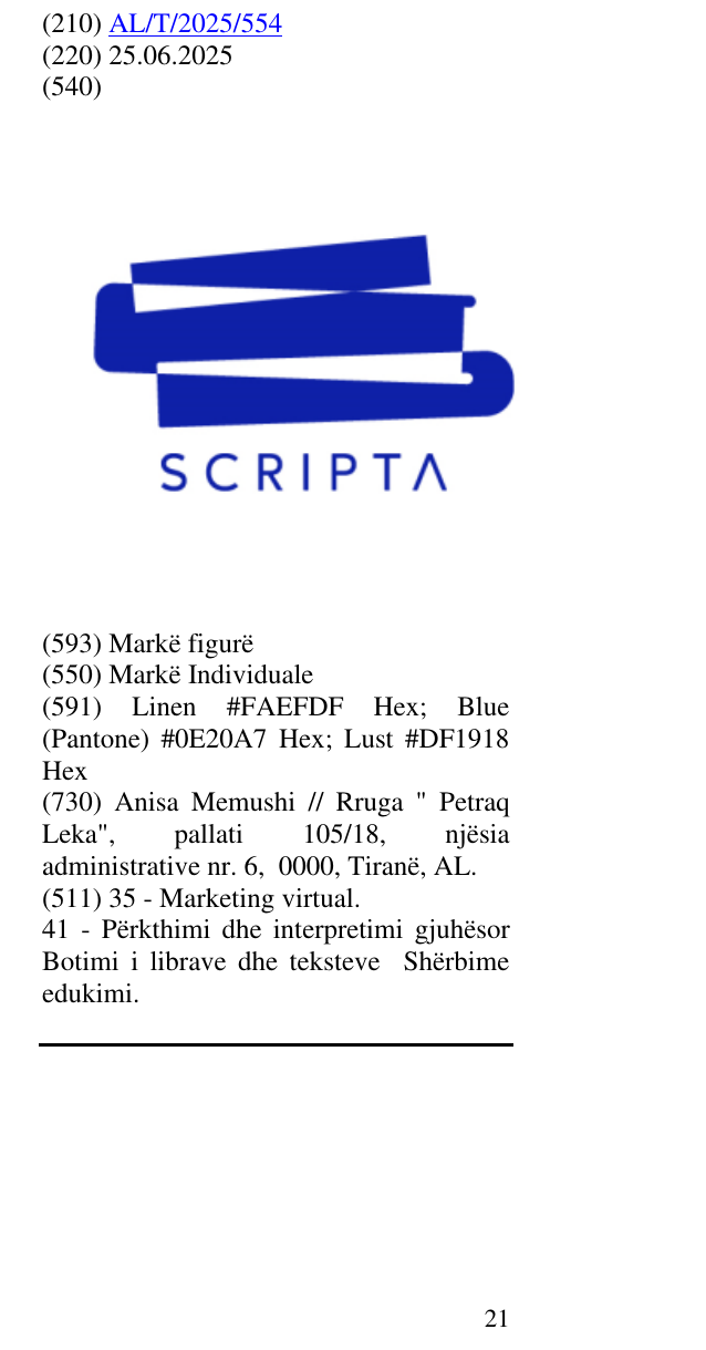 Zëri i markës SCRIPTA në buletin