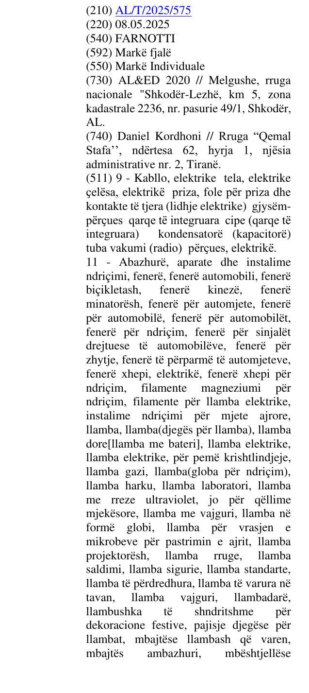 Zëri i markës FARNOTTI në buletin