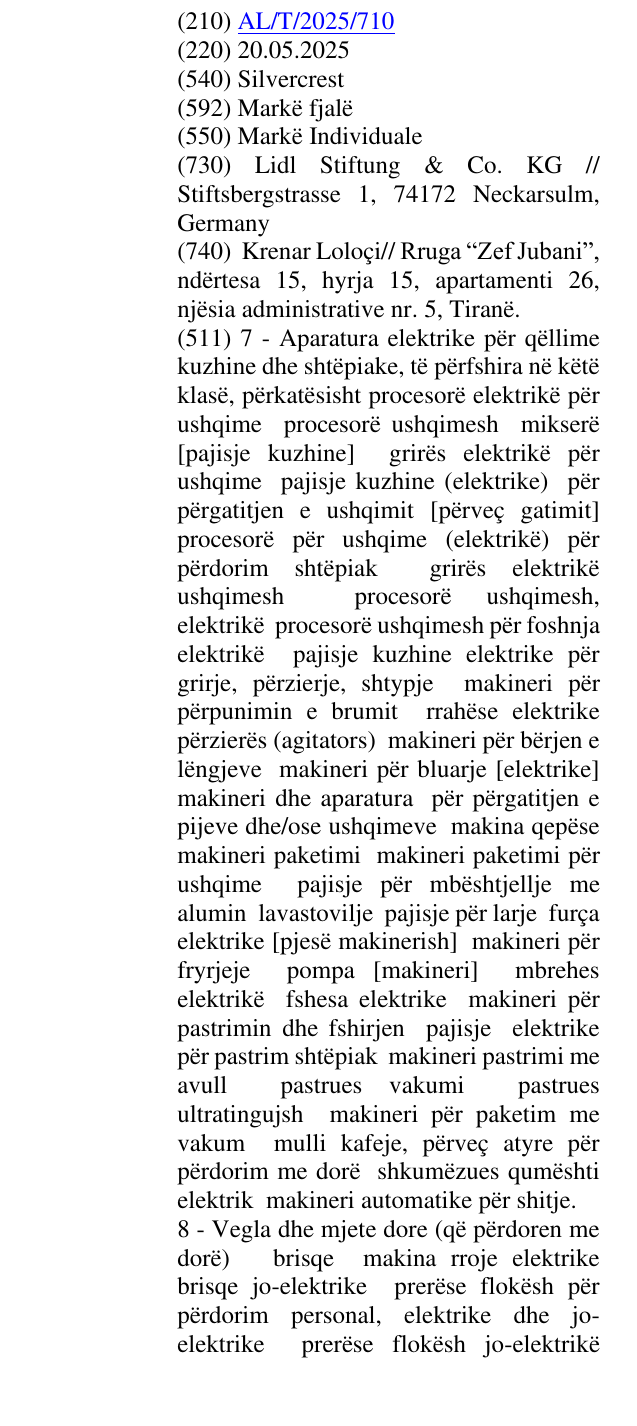 Zëri i markës Silvercrest në buletin