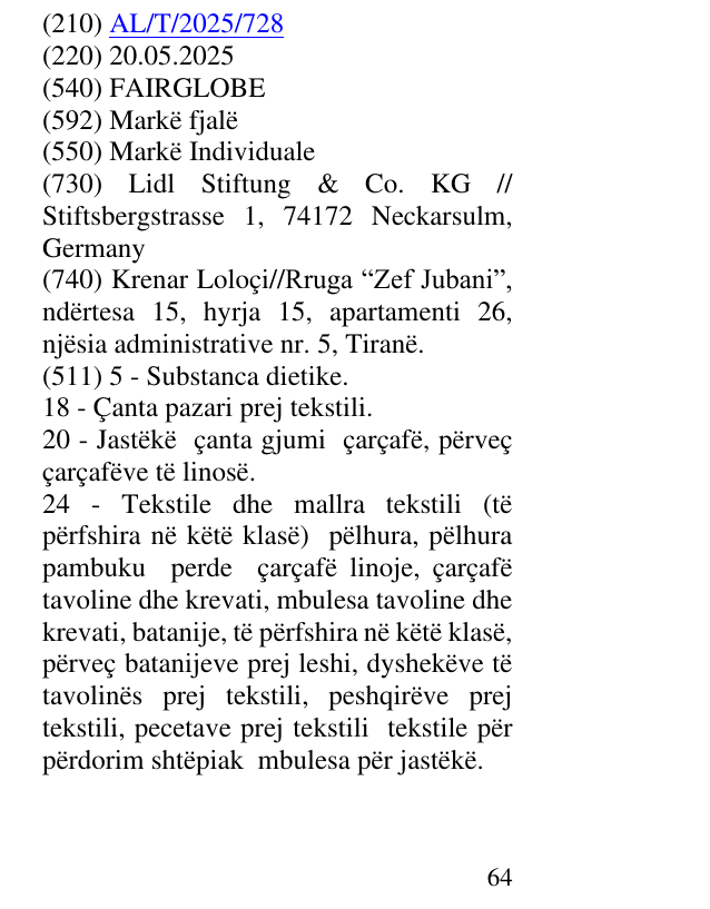 Zëri i markës FAIRGLOBE në buletin