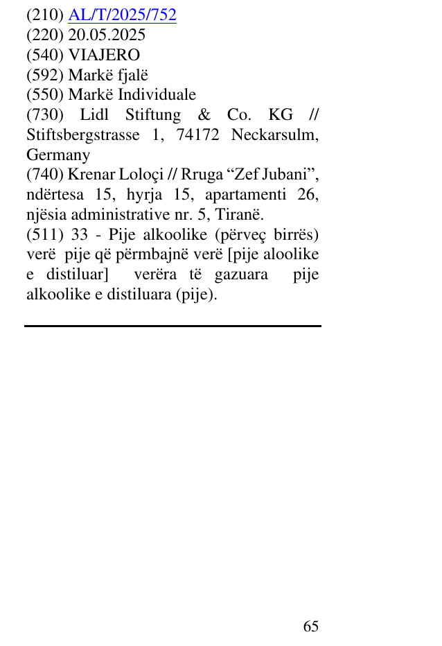Zëri i markës VIAJERO në buletin
