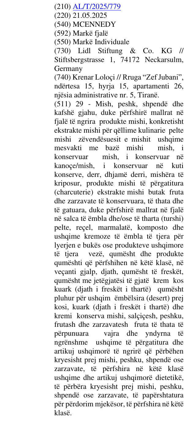 Zëri i markës MCENNEDY në buletin