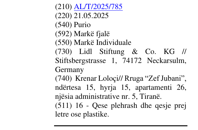 Zëri i markës Purio në buletin