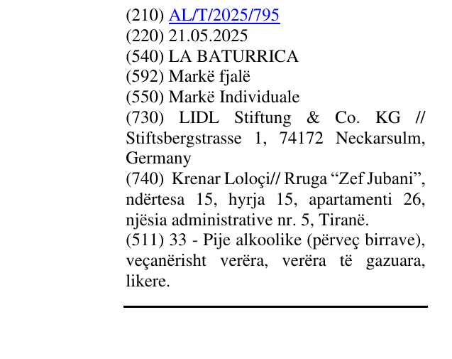 Zëri i markës LA BATURRICA në buletin