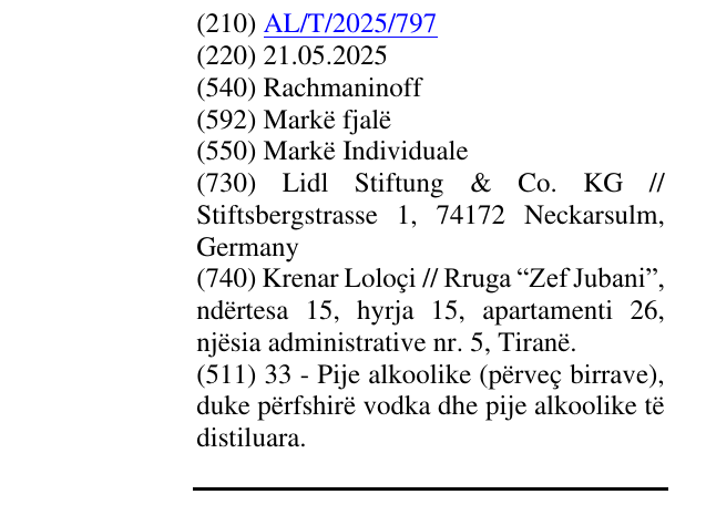 Zëri i markës Rachmaninoff në buletin