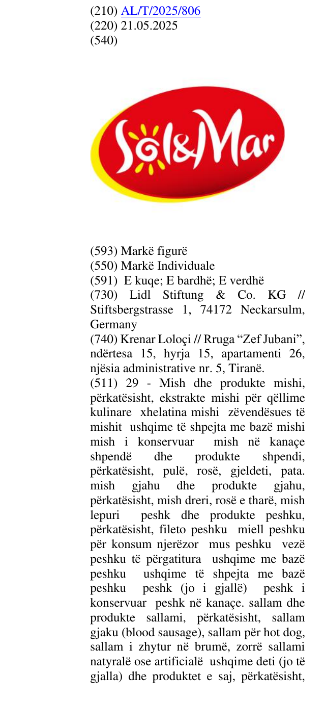 Zëri i markës Sol & Mar në buletin
