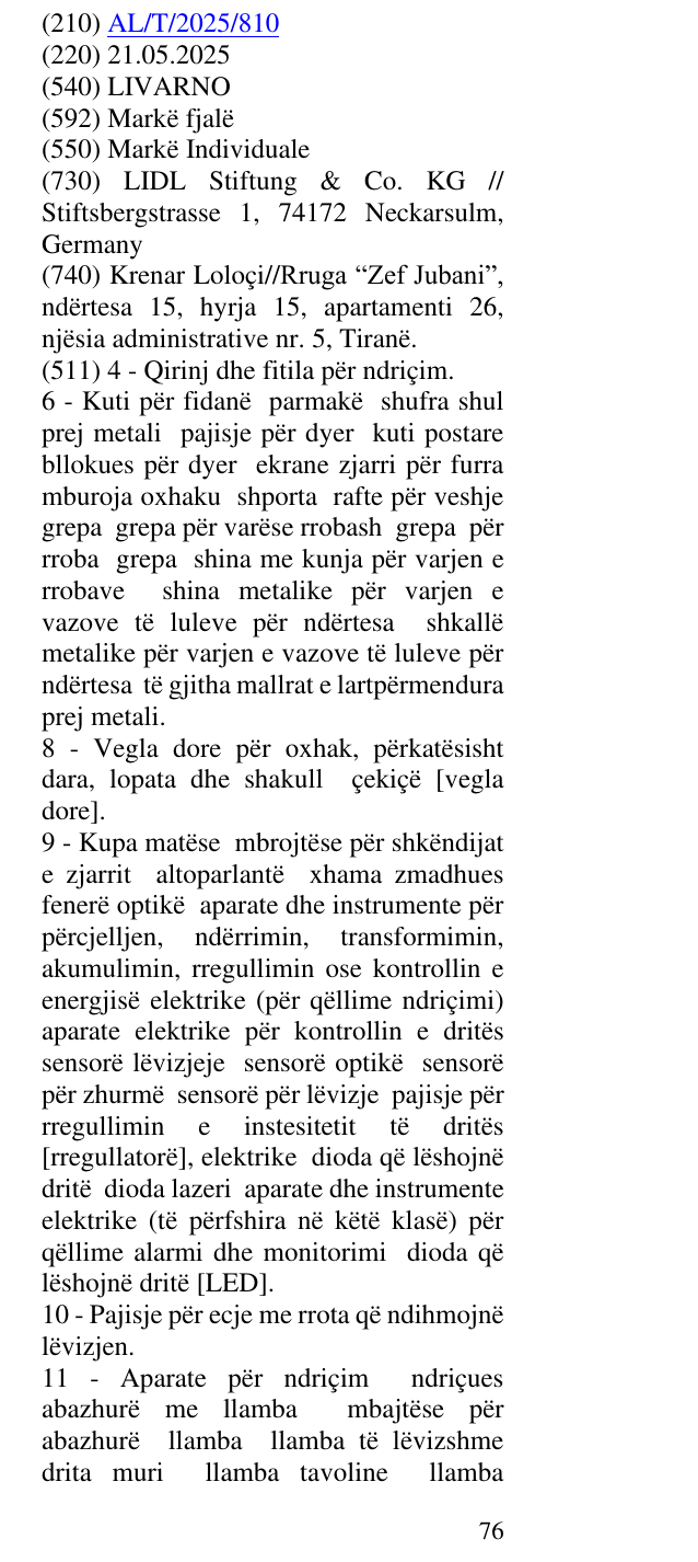 Zëri i markës LIVARNO në buletin