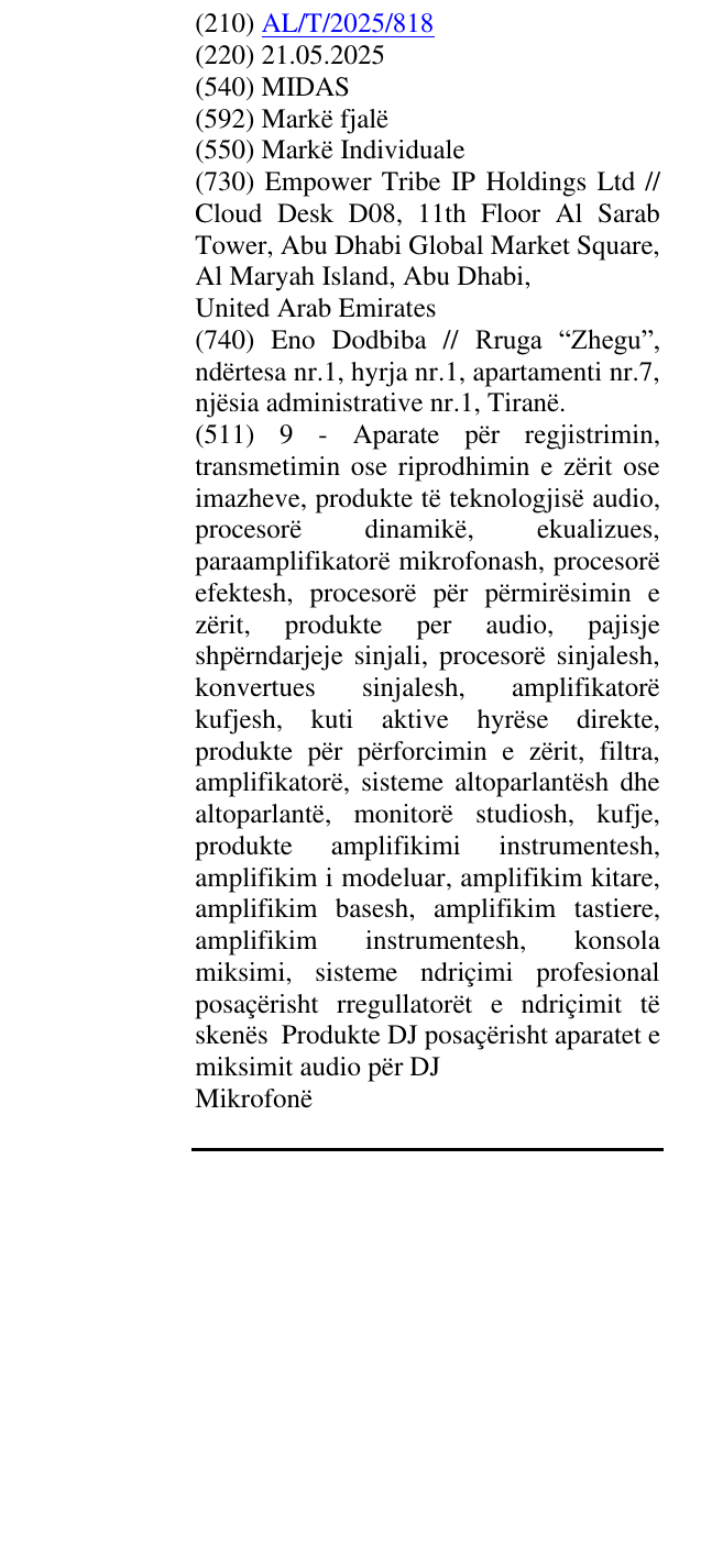 Zëri i markës MIDAS në buletin