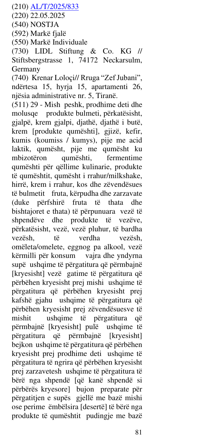 Zëri i markës NOSTJA në buletin