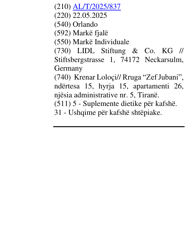 Zëri i markës Orlando në buletin