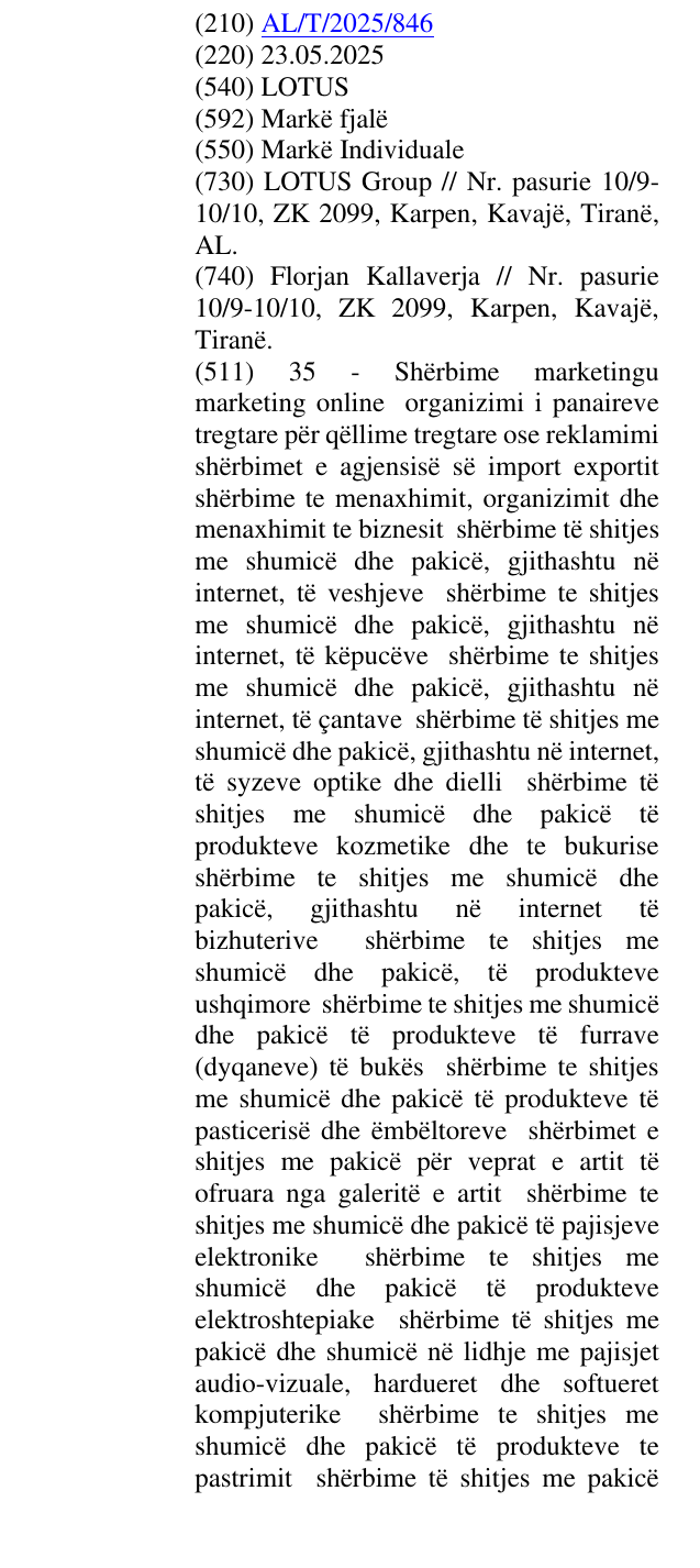 Zëri i markës LOTUS në buletin