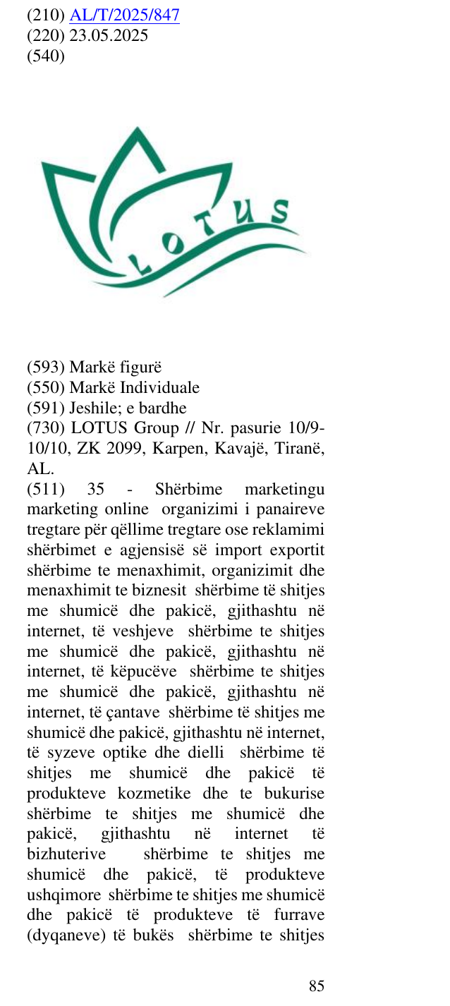 Zëri i markës Lotus në buletin