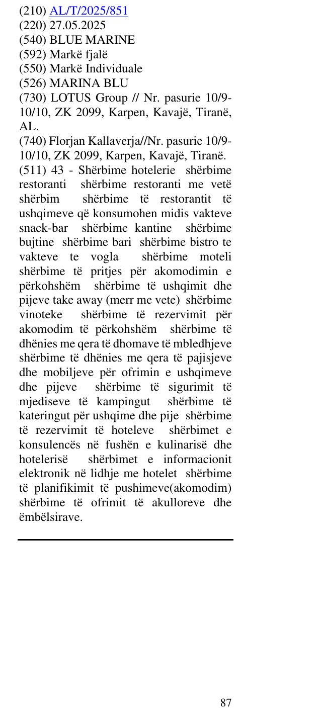 Zëri i markës BLUE MARINE në buletin