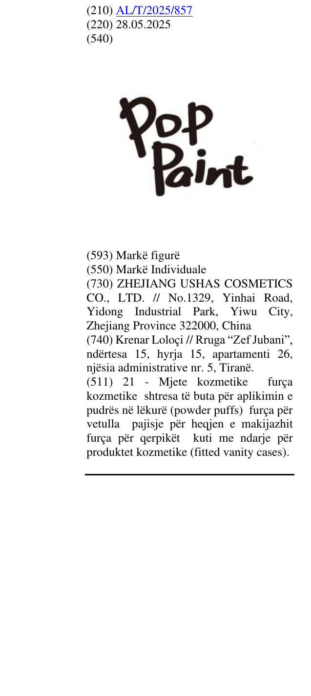 Zëri i markës Pop Paint në buletin