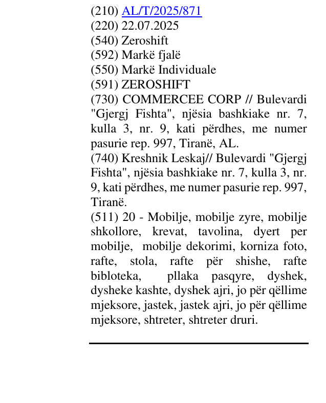 Zëri i markës Zeroshift në buletin
