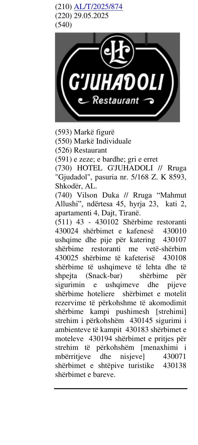 Zëri i markës Restaurant në buletin