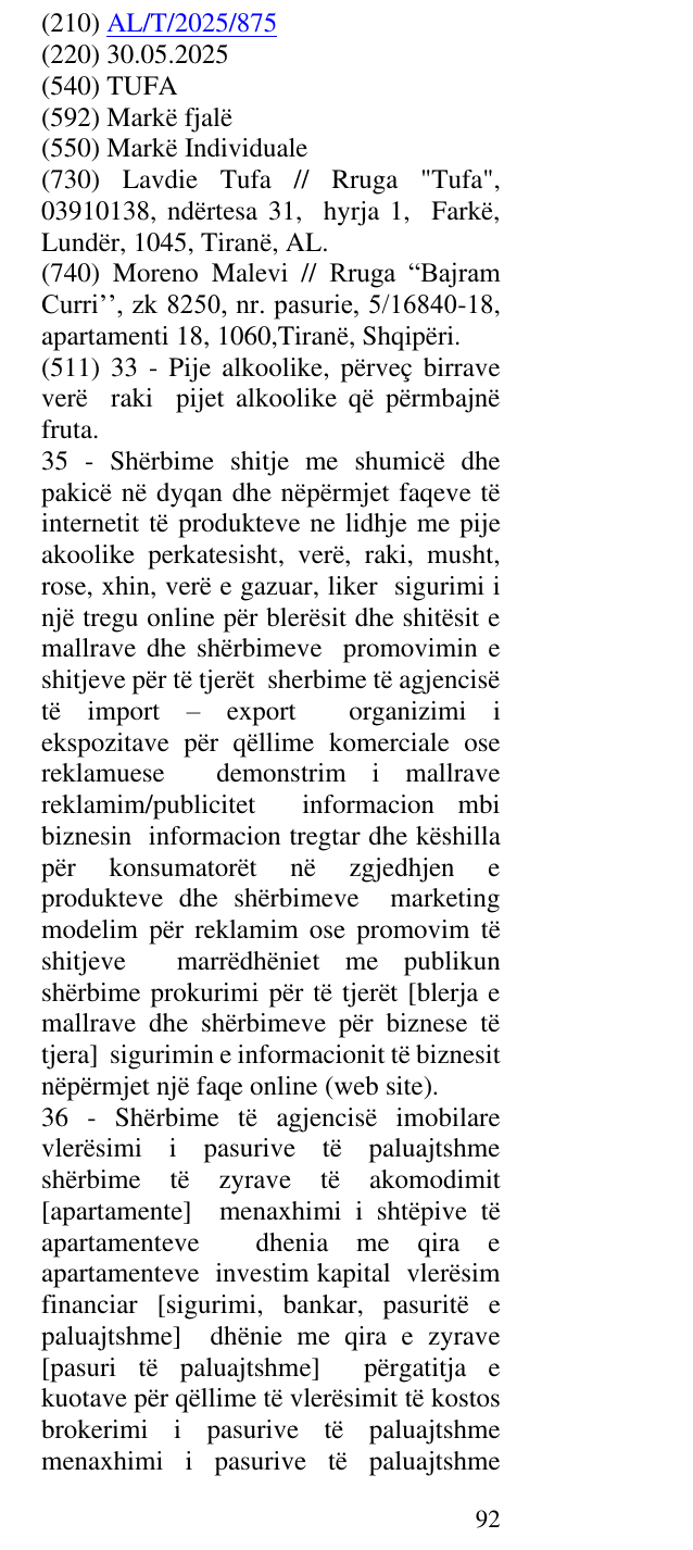 Zëri i markës TUFA në buletin
