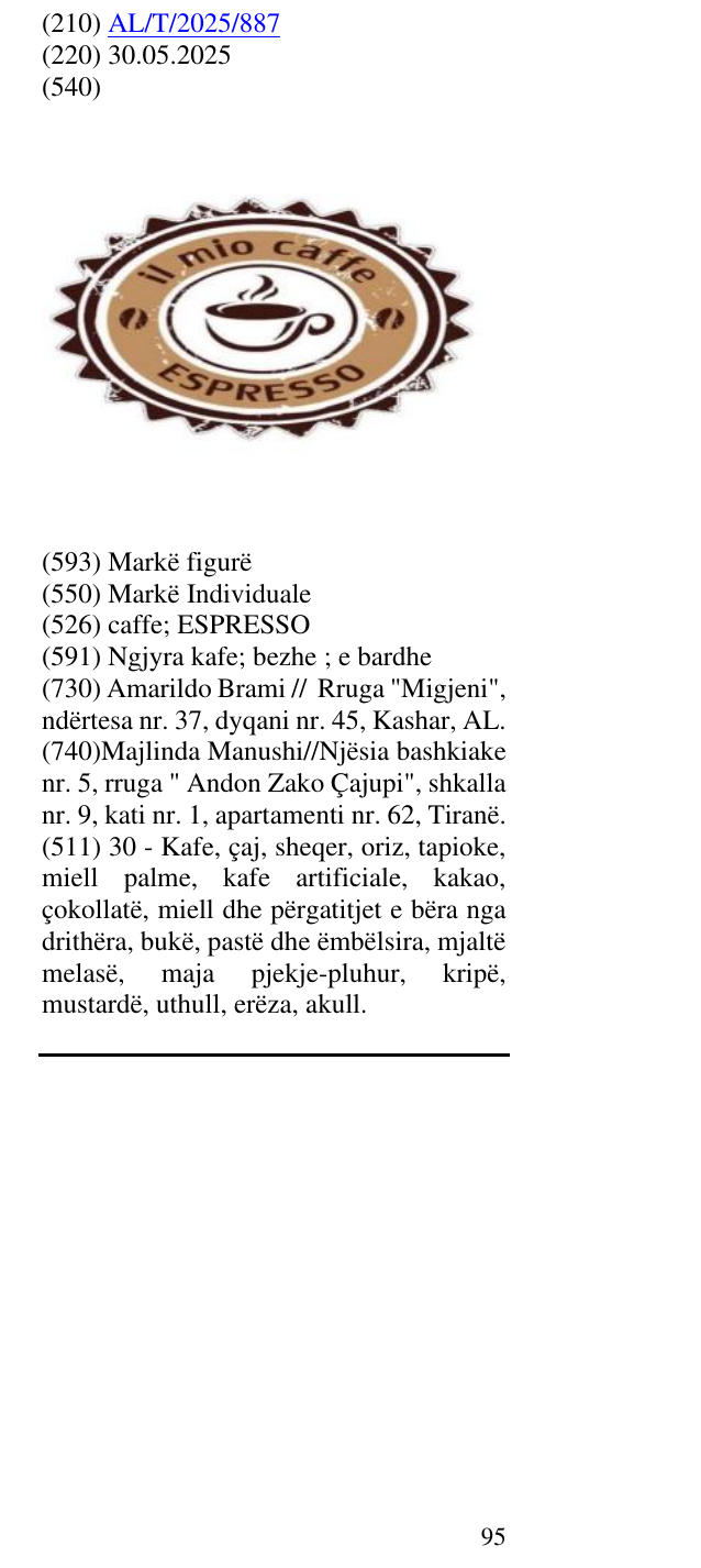 Zëri i markës caffe; ESPRESSO në buletin
