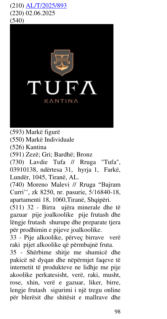 Zëri i markës Kantina në buletin