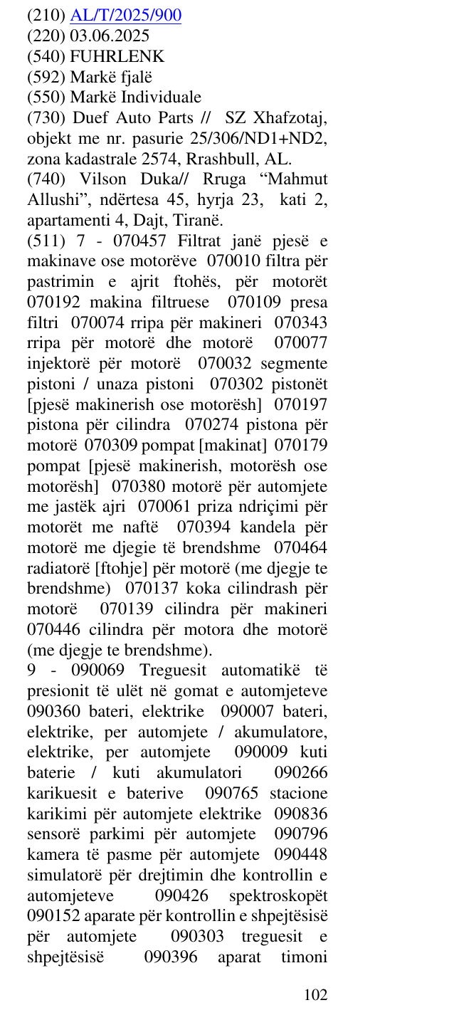 Zëri i markës FUHRLENK në buletin