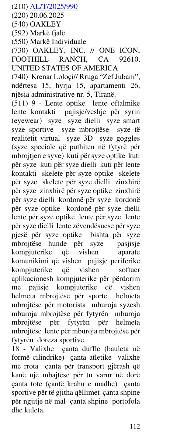Zëri i markës OAKLEY në buletin