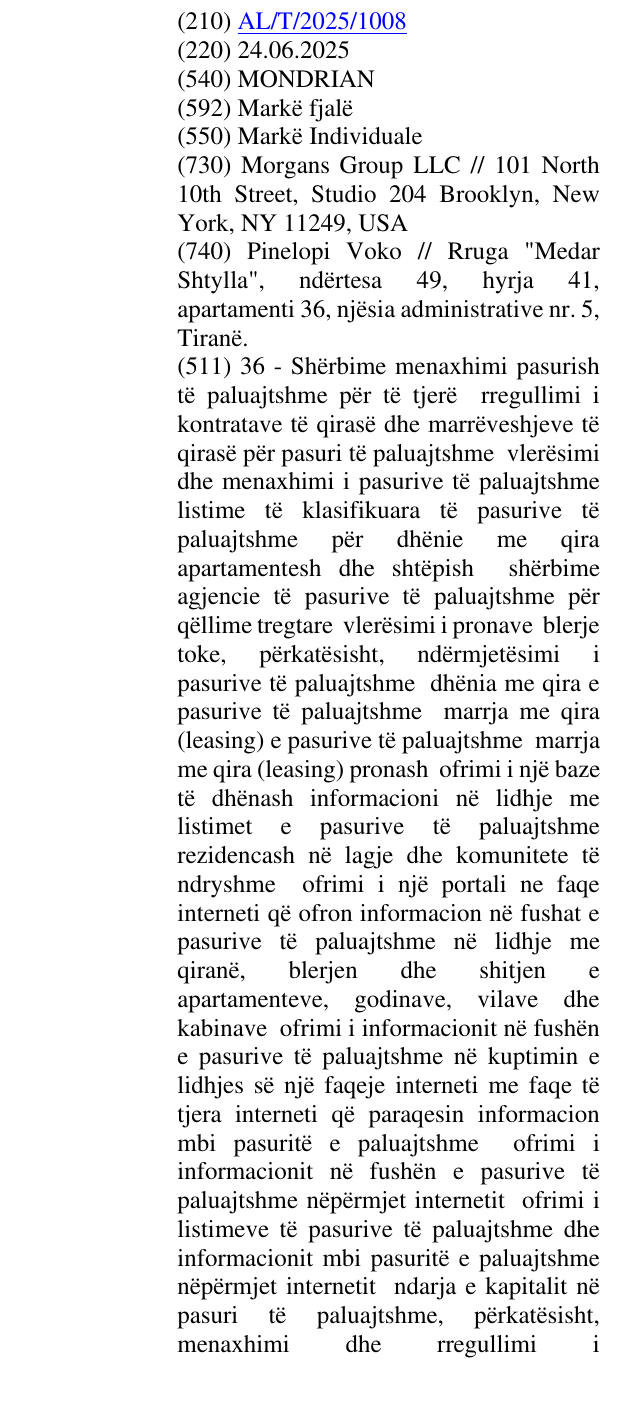 Zëri i markës MONDRIAN në buletin