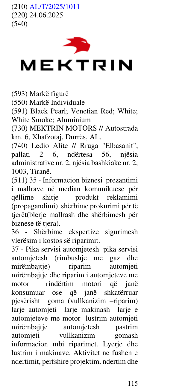 Zëri i markës MEKTRIN në buletin