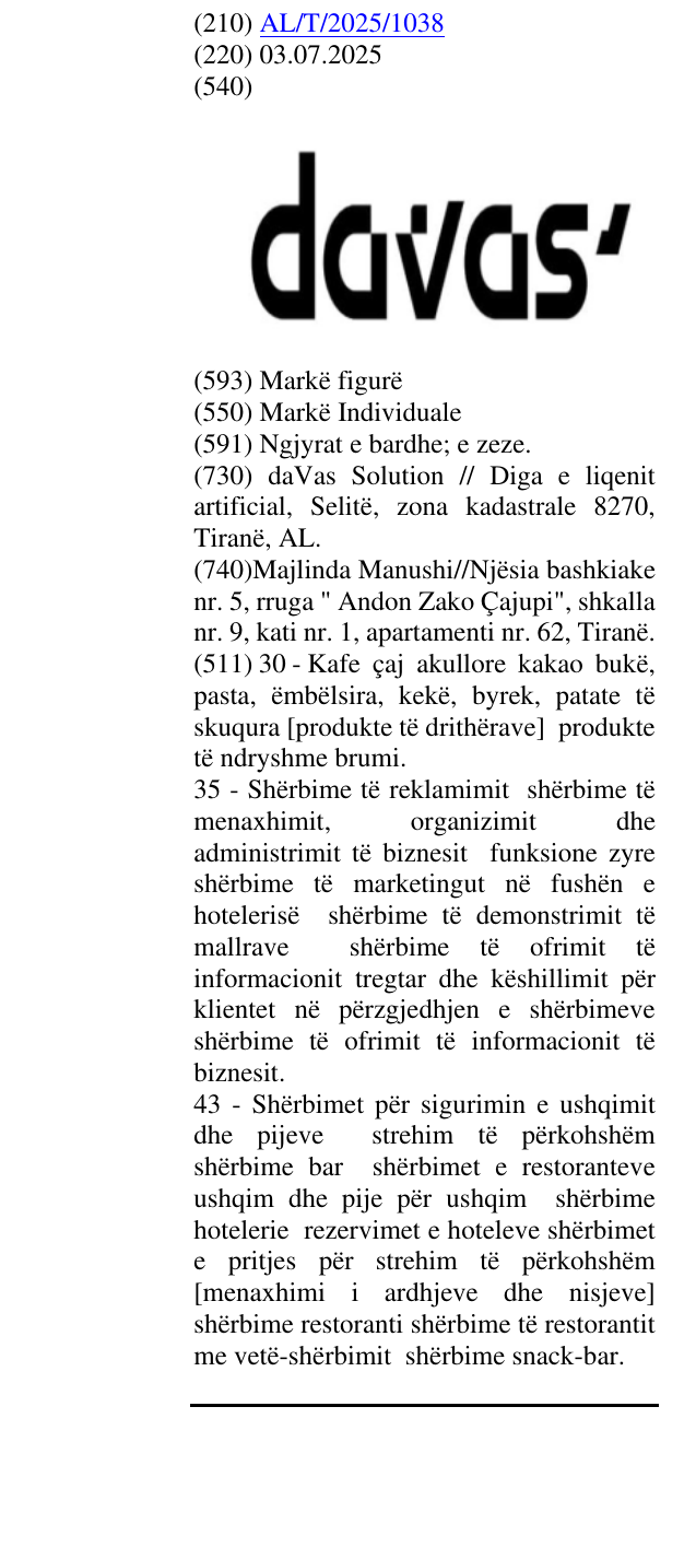 Zëri i markës DAVAS në buletin