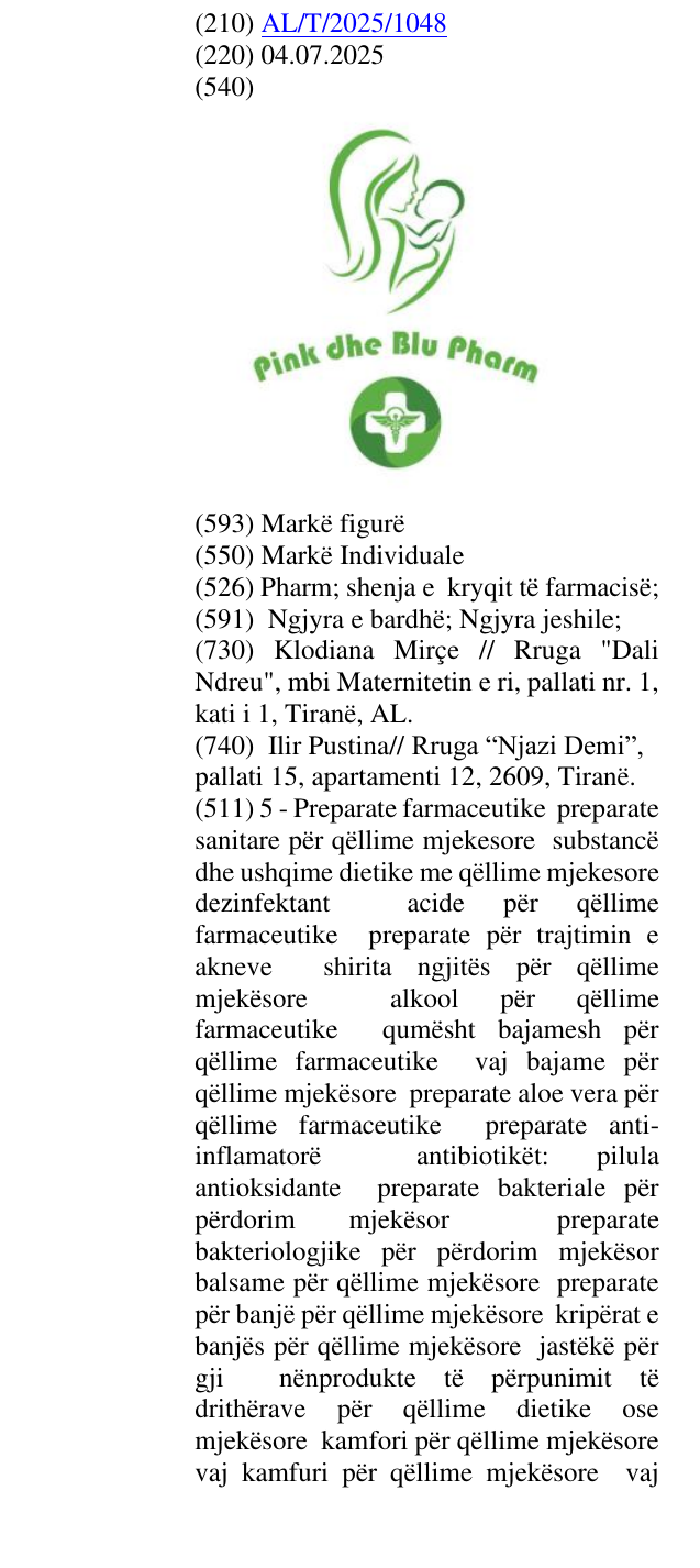 Zëri i markës Pharm; shenja e kryqit të farmacisë; në buletin