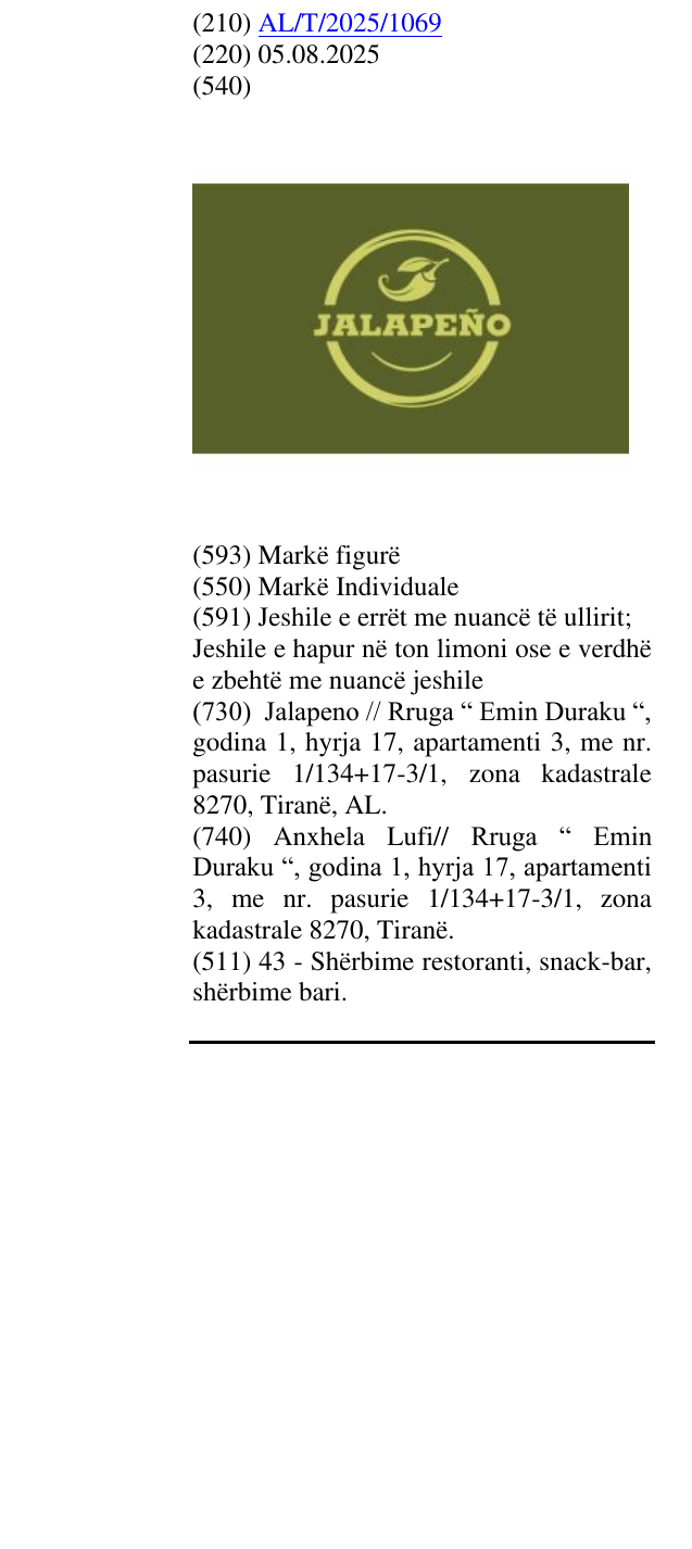 Zëri i markës JALAPEÑO në buletin