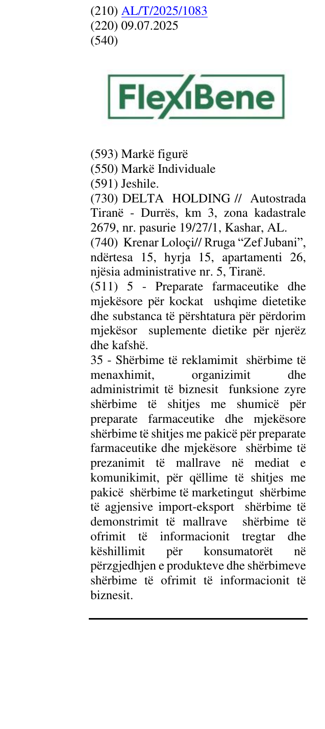 Zëri i markës Flexibene në buletin