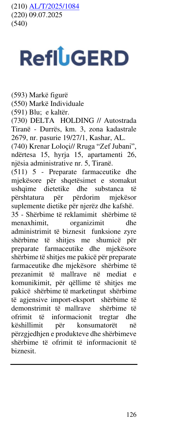 Zëri i markës Reflugerd në buletin