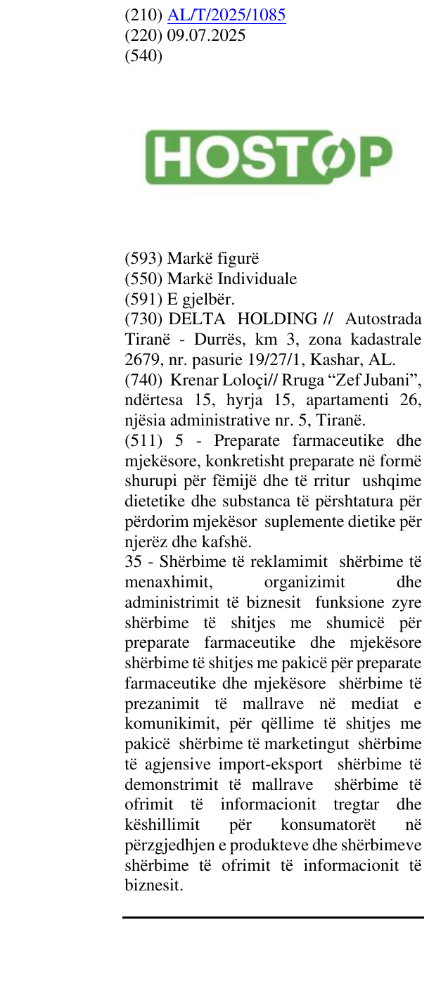 Zëri i markës Hostop në buletin