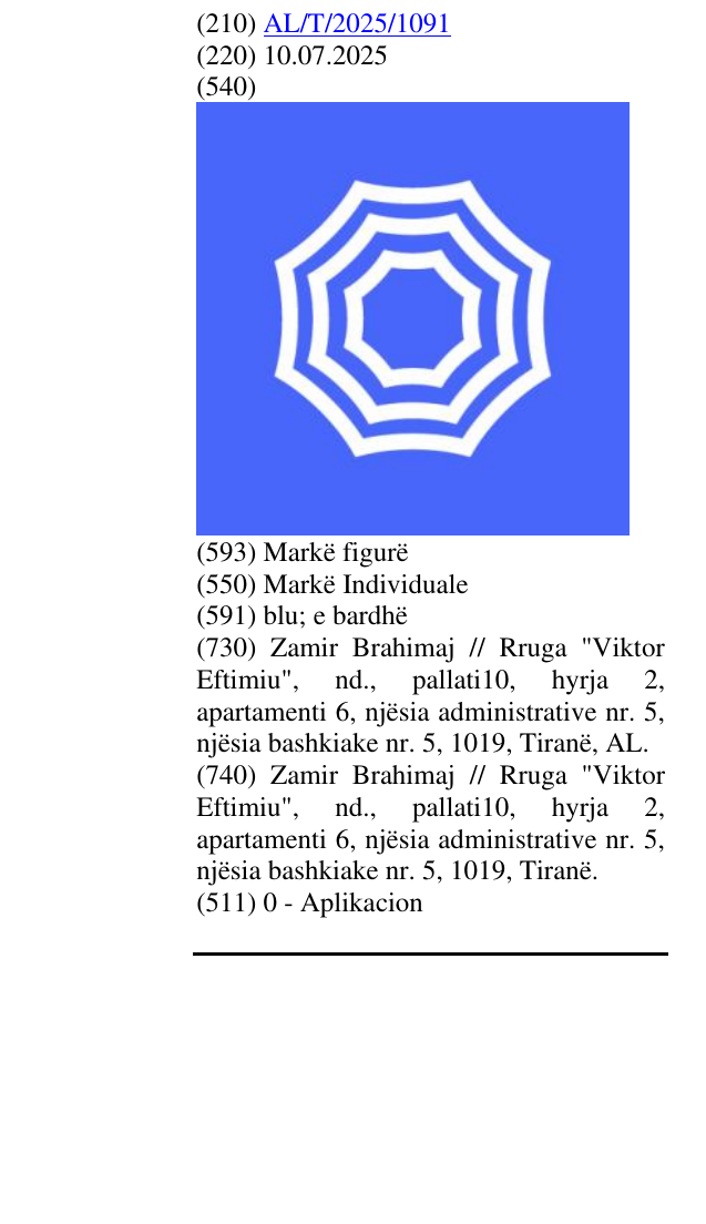 Zëri i markës AL/T/2025/1091 në buletin