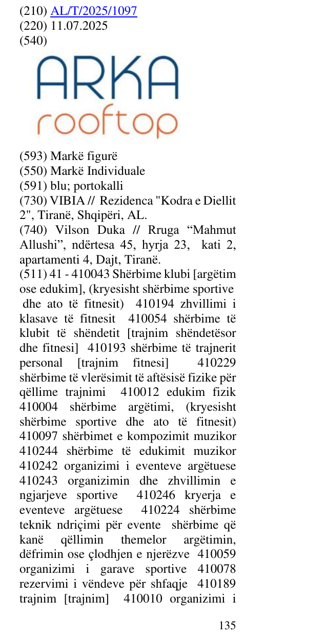 Zëri i markës ARKA rooftop në buletin